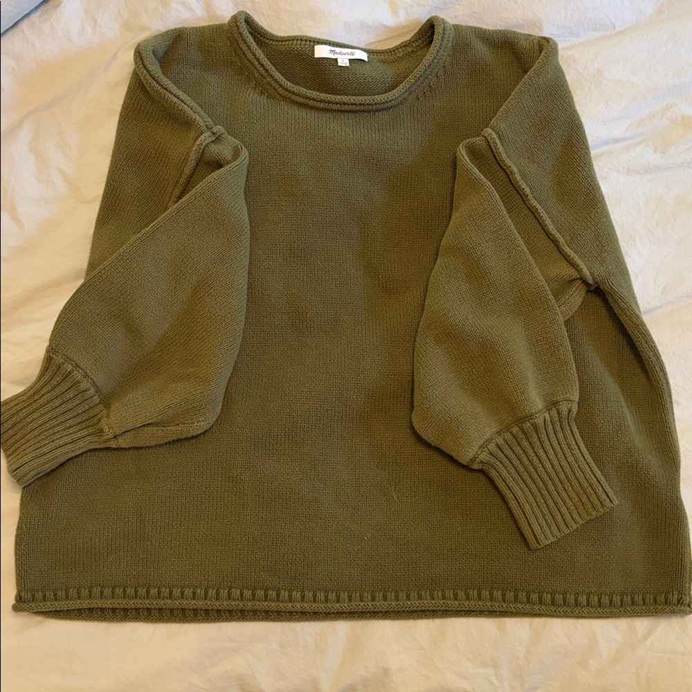 Madewell green roll neck sweater 100% cotton size large